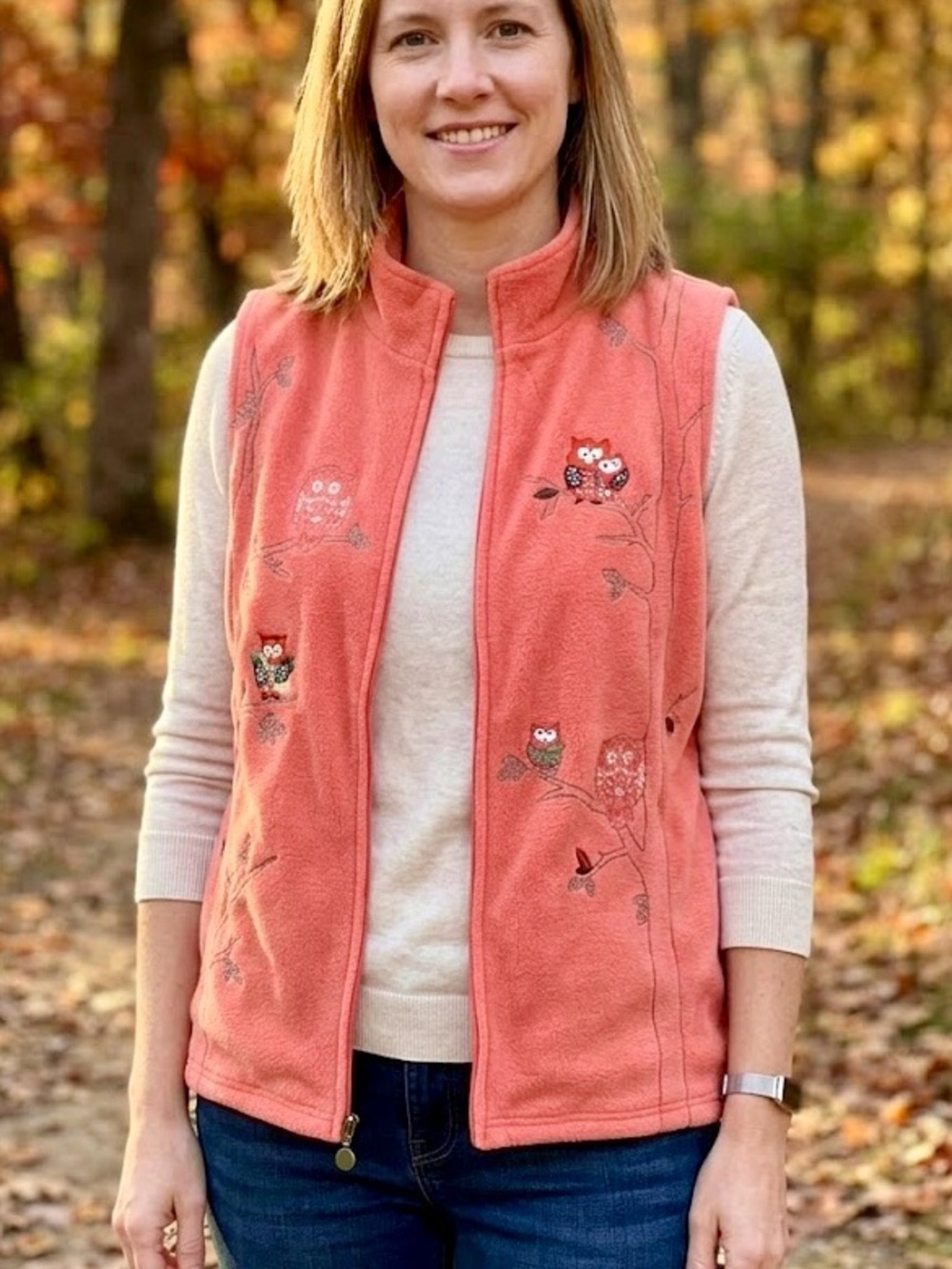 Northern Reflections Owl Embroidered Fleece Vest Grandmacore Cottagecore Vintage